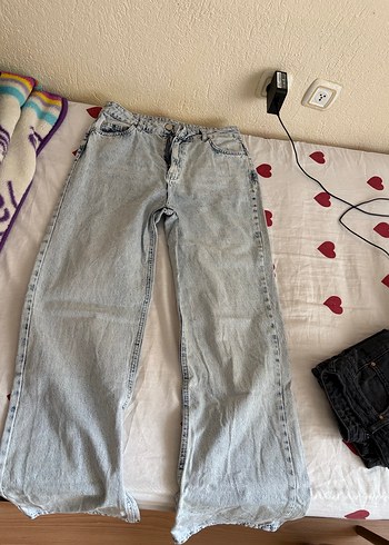 Gri Düğmeli Bol Kesim Kot Pantolon - Görsel 2