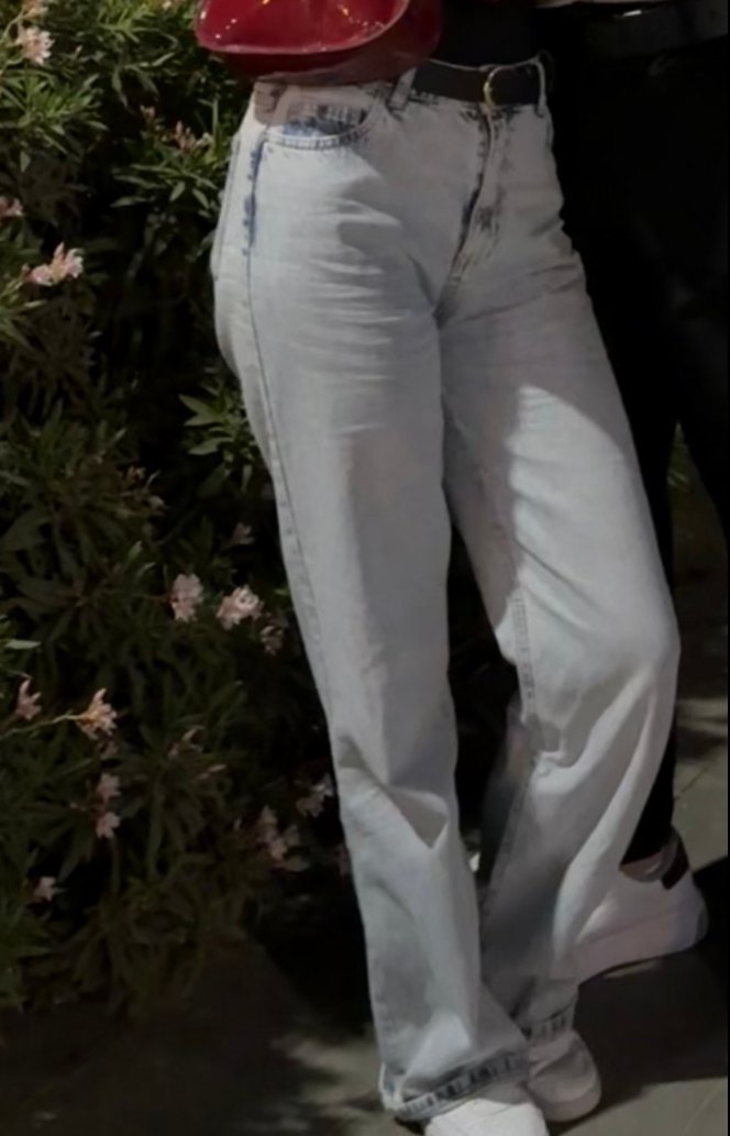 Gri Düğmeli Bol Kesim Kot Pantolon - Görsel 3