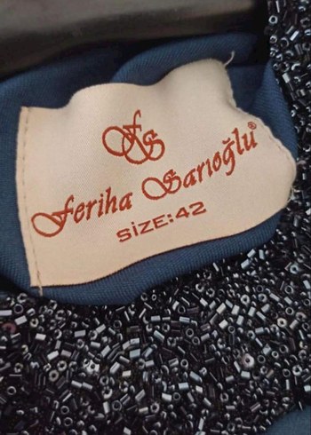 42 Beden mavi Renk Gri Desenli Uzun Kollu Abiye Elbise