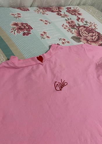 Pembe Baskılı Tişört, Kısa Kollu, Fırfırlı