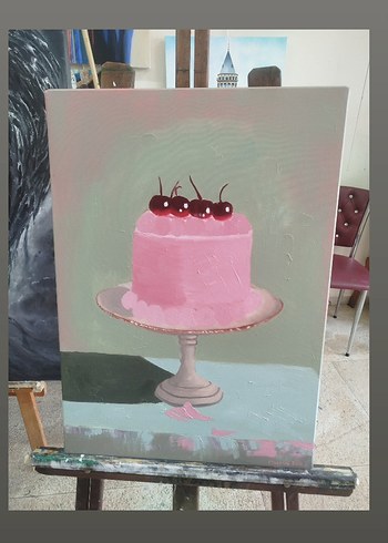 Pembe Kirazlı Pasta Tablo