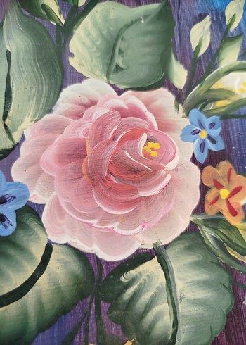 Beden Yeşil Ahşap Tepsi, Pastel Çiçek Desenli