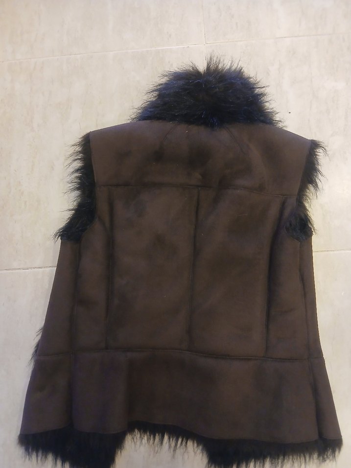 Kahverengi Süet Kürklü Kadın Yelek - Görsel 4