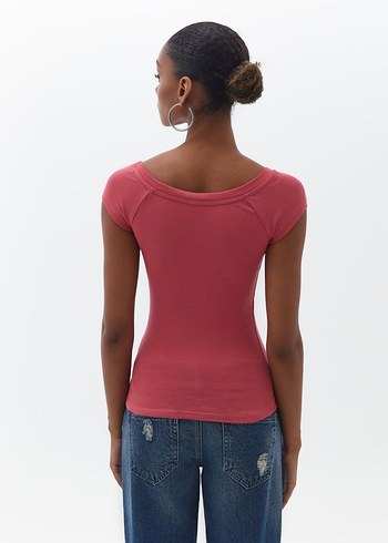 Oxxo Siyah Kayık Yaka Tişört - Görsel 7