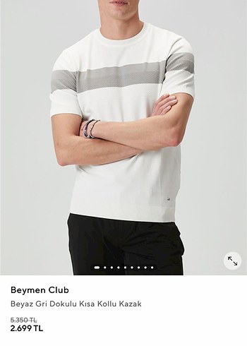 Beymen Club Beyaz Gri Cizgili Kisa Kollu Kazak