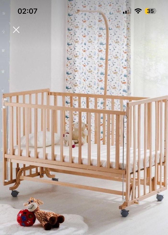 Beyaz Tül Perde Detaylı Bebek Beşik - Görsel 2