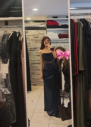 xs Beden lacivert Renk Straplez koyu mavi abiye