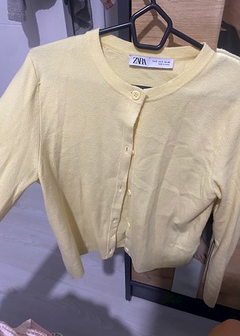 Zara Acik Sari İnce Triko Hirka