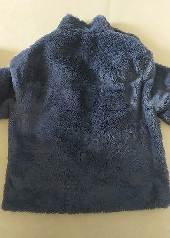 l Beden Koyu Mavi Sıcak Peluş Kadın Ceket