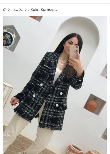 Gri Ekose Düğmeli Kısa Kadın Blazer