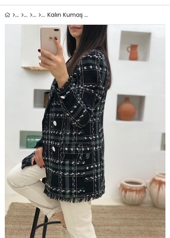 Diğer Gri Ekose Düğmeli Kısa Kadın Blazer