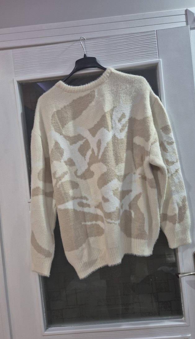 Bej Kamuflaj Desenli erkek yün Kazak - Görsel 4