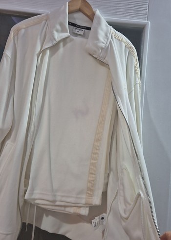 Beyaz Yüksek Yakalı erkek  Fermuarlı eşofman takımı - Görsel 5