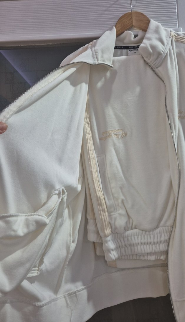 Beyaz Yüksek Yakalı erkek  Fermuarlı eşofman takımı - Görsel 2