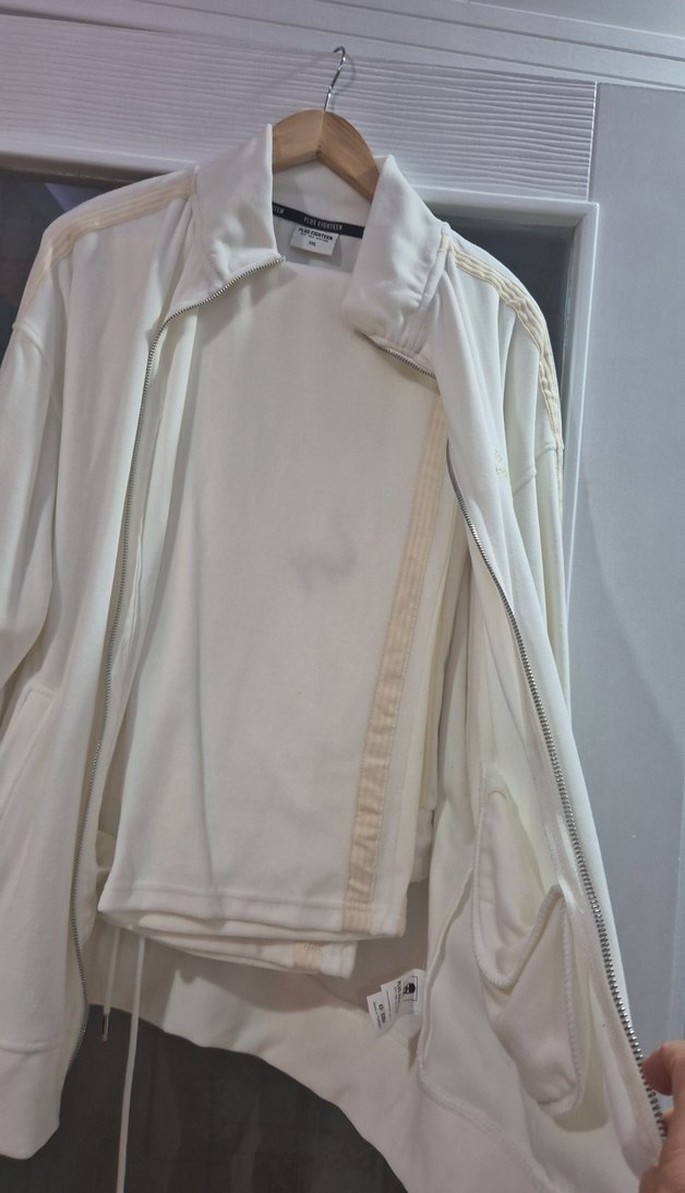 Beyaz Yüksek Yakalı erkek  Fermuarlı eşofman takımı - Görsel 5