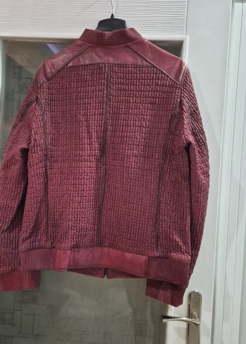 Bordo Erkek Deri Fermuarlı Ceket - Görsel 2