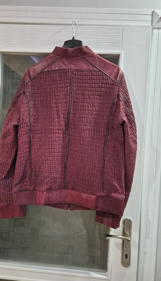 Bordo Erkek Deri Fermuarlı Ceket - Görsel 2