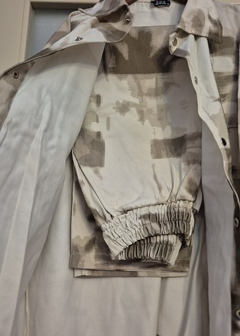 Erkek Bej Kamuflaj Düğmeli Gömlek pantolon takım - Görsel 3