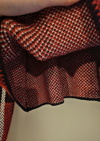 Kırmızı Ekose Desenli Triko Kadın Kazak - Görsel 5
