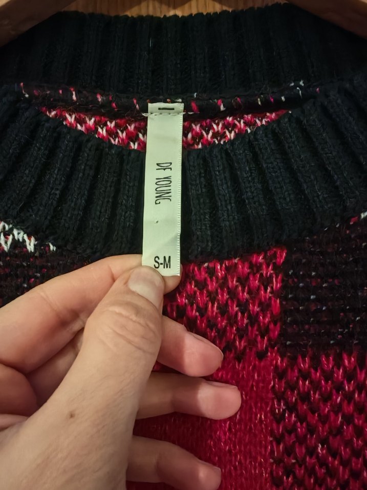 Kırmızı Ekose Desenli Triko Kadın Kazak - Görsel 4