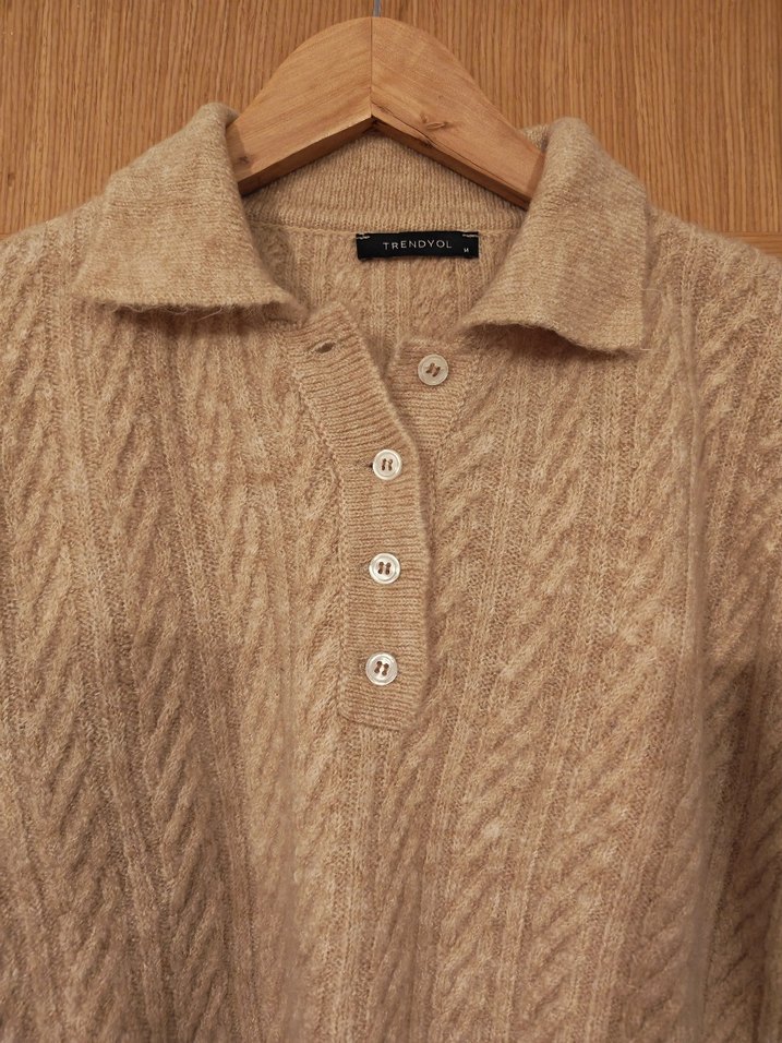 Bej polo yaka Triko Kazak - Görsel 3