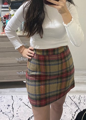 Addax Kadın Midi Ekose Etek - Görsel 5