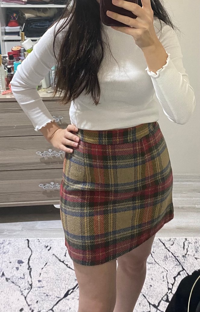 Addax Kadın Midi Ekose Etek - Görsel 5