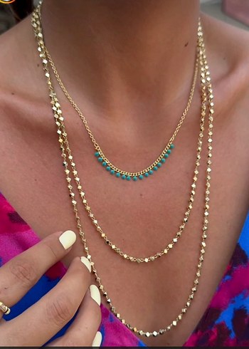 Turkuaz Mini Zincir Detaylı Kadın Kolye - Görsel 3