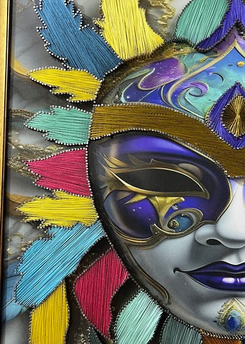 Renkli Tüy Detaylı Kadın Maskesi Dekoru - Görsel 2