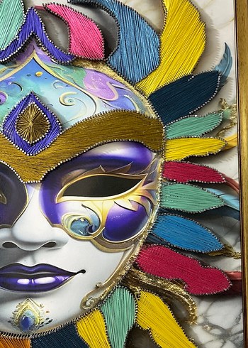 Renkli Tüy Detaylı Kadın Maskesi Dekoru - Görsel 3