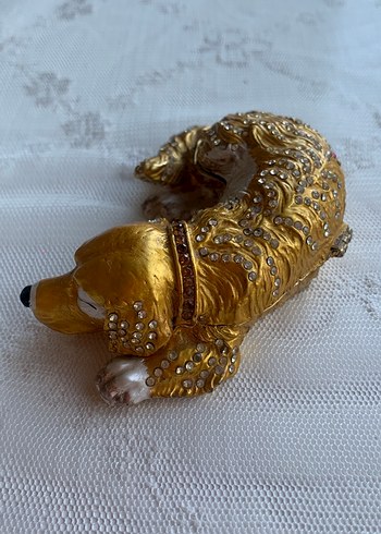 Parlak Altın Renkli Yatan Köpek Biblo ve mücevher kutusu - Görsel 2