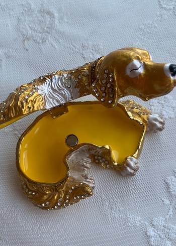 Parlak Altın Renkli Yatan Köpek Biblo ve mücevher kutusu - Görsel 7