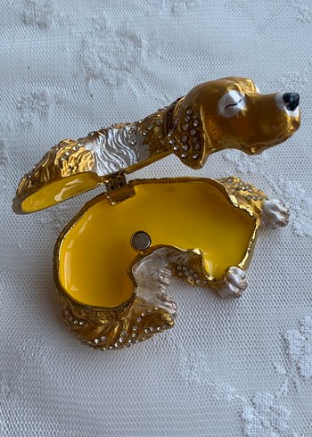 Parlak Altın Renkli Yatan Köpek Biblo ve mücevher kutusu - Görsel 6