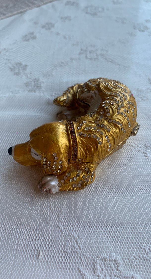 Parlak Altın Renkli Yatan Köpek Biblo ve mücevher kutusu - Görsel 2