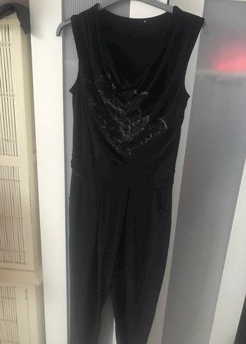 m Beden siyah Renk Siyah V Yaka Kemerli Kadın Tulum