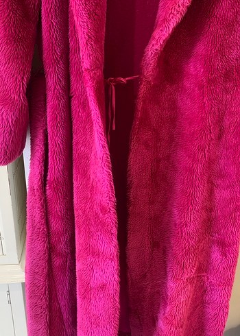 Fuşya Uzun Peluş Kadın Kaban - Görsel 2