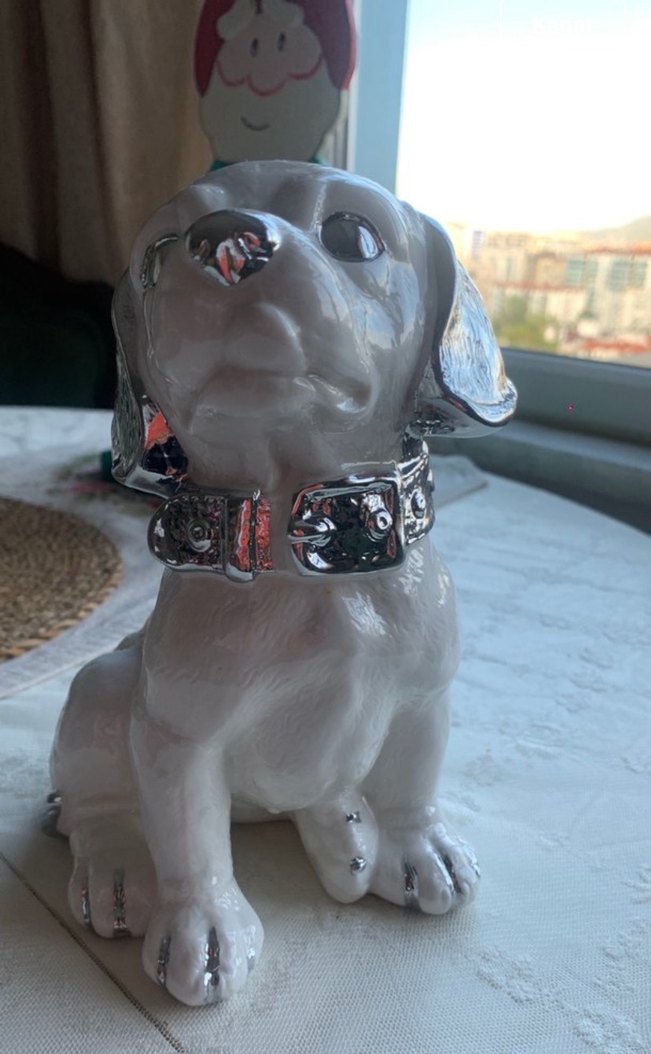 Beyaz Gri Köpek Figürü - Görsel 2