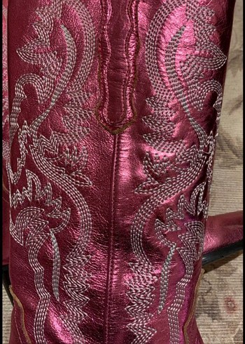 Parlak Fuşya Western Desenli Deri Çizme - Görsel 4