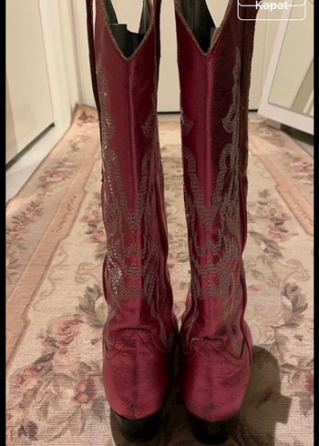 Parlak Fuşya Western Desenli Deri Çizme - Görsel 2