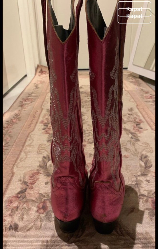 Parlak Fuşya Western Desenli Deri Çizme - Görsel 2