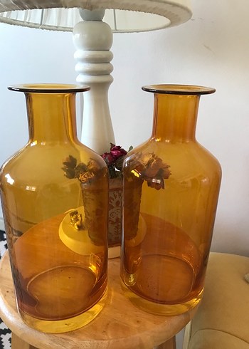İkili Parlak Sarı Cam Vazo set fiyatıdır - Görsel 3
