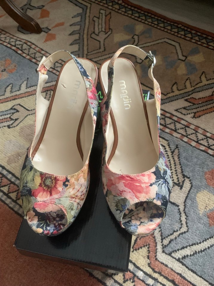 Çiçek Desenli Bohem Platform Topuklu Kadın Ayakkabı - Görsel 2