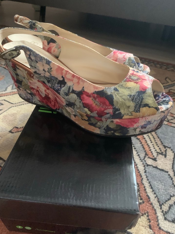 Çiçek Desenli Bohem Platform Topuklu Kadın Ayakkabı - Görsel 5