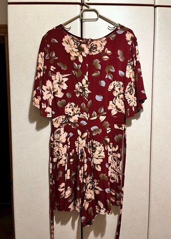 Bordo Çiçek Desenli Bohem Mini şortlu Tulum elbise - Görsel 3