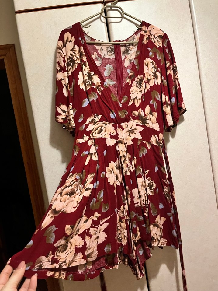 Bordo Çiçek Desenli Bohem Mini şortlu Tulum elbise - Görsel 2