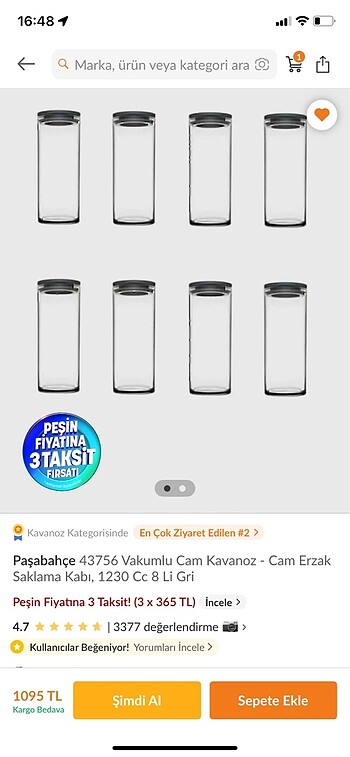 PAŞABAHÇE 8Lİ ERZAK KAVANOZU