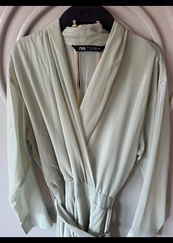 Zara mint yeşili parlak elbise
