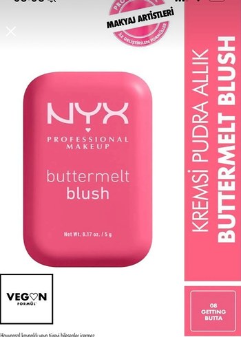 NYX Buttermelt Krem Pudra Allık - 08 Getting