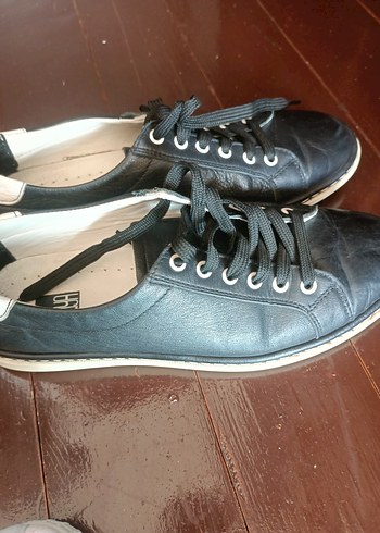 Siyah Deri kadin Sneakers - Görsel 3