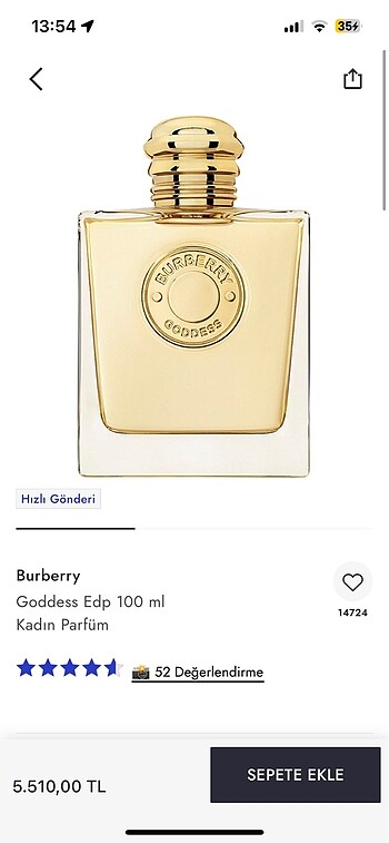Beden burberry goddess edp 100 ml